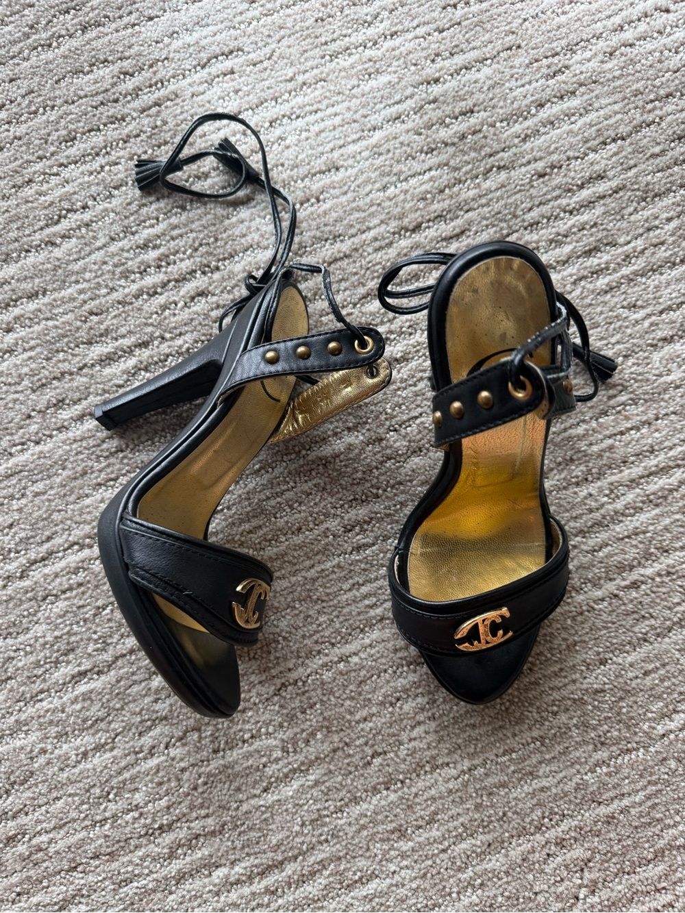 Vintage Just Cavalli Black Lace Up Sandal Heels
